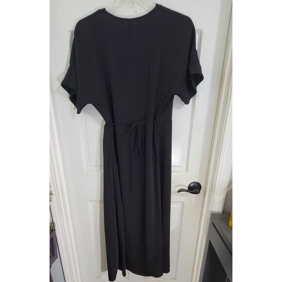 Mango Women's Black Midi Wrap Dress Hoop Detail Short Sleeve V Neck Size 6/M NWT - Picture 5 of 9